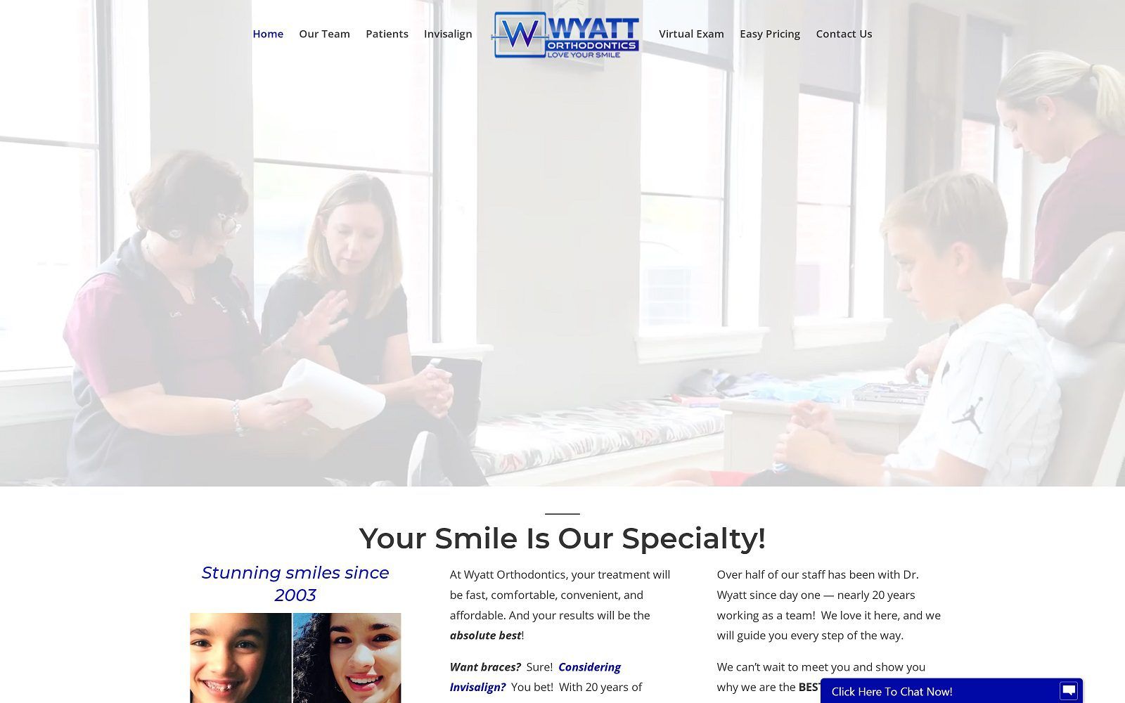 The screenshot of wyatt orthodontics website