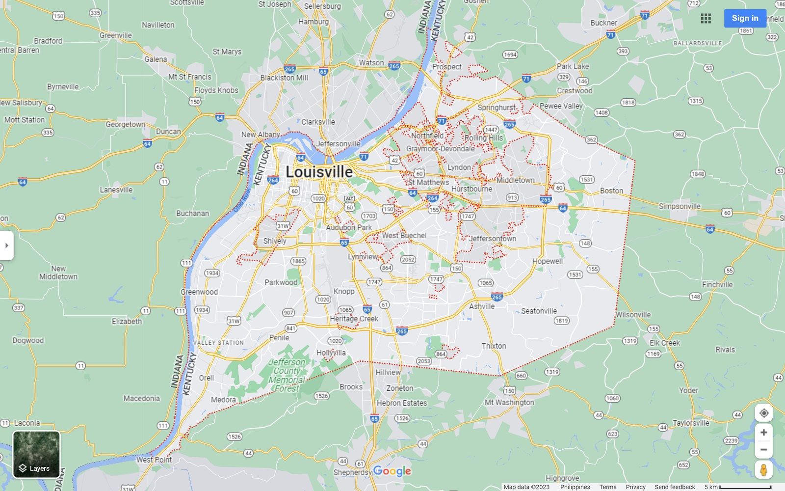 Louisville Kentucky map