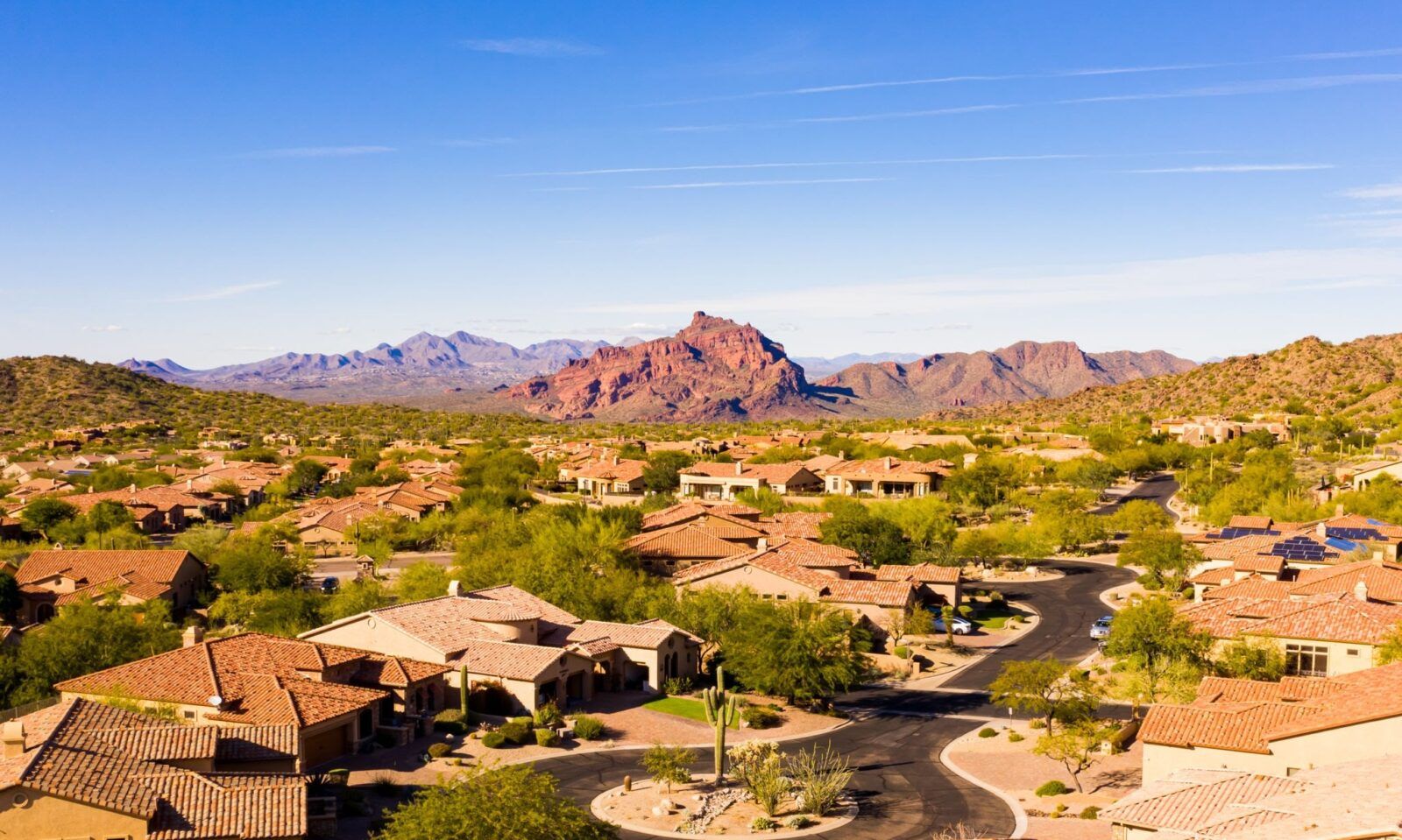 An aerial view of Red Mountain located in Mesa Arizona.