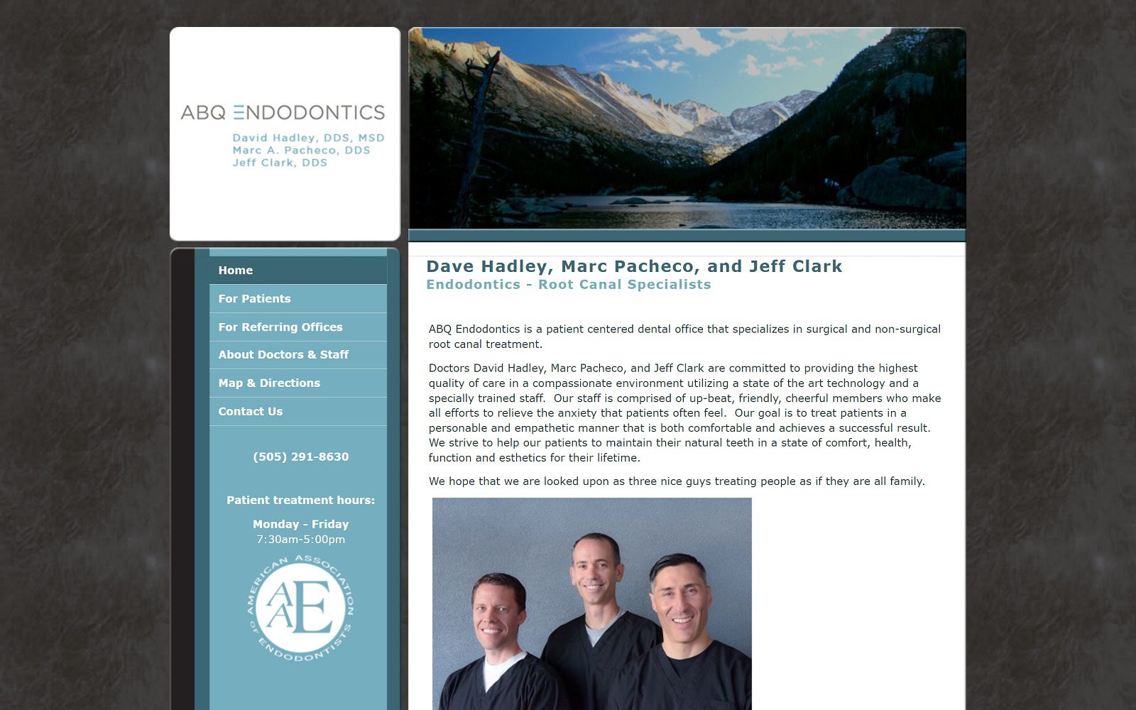 The screenshot of abq endodontics website