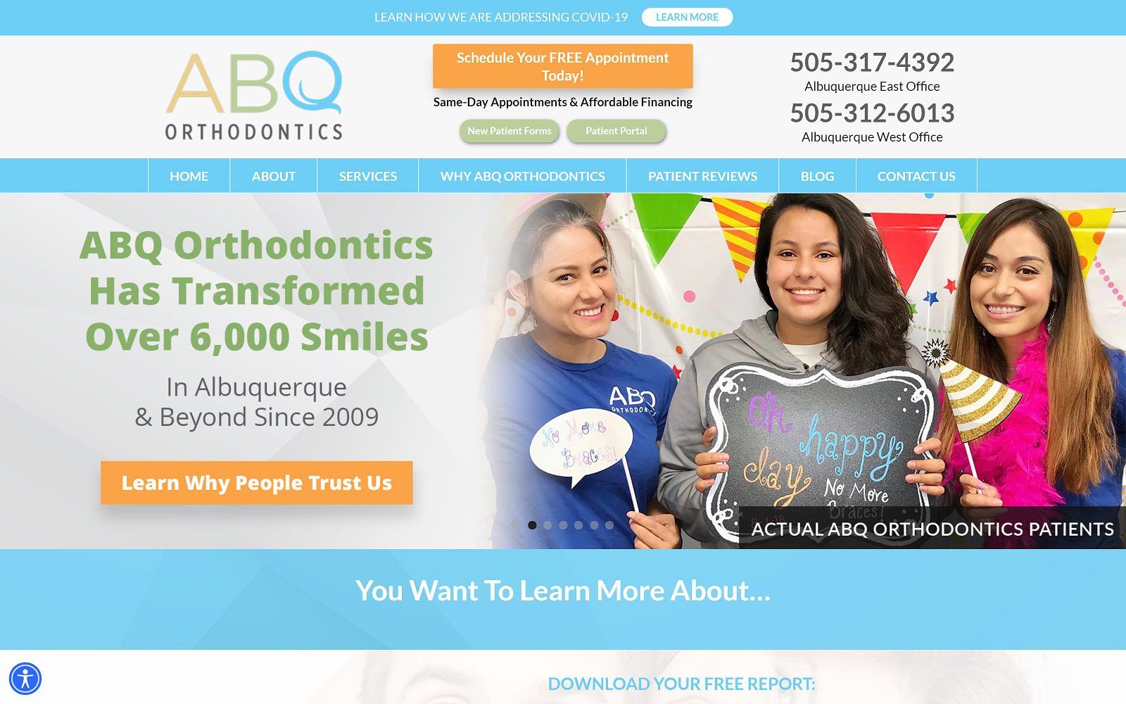 The screenshot of abq orthodontics website
