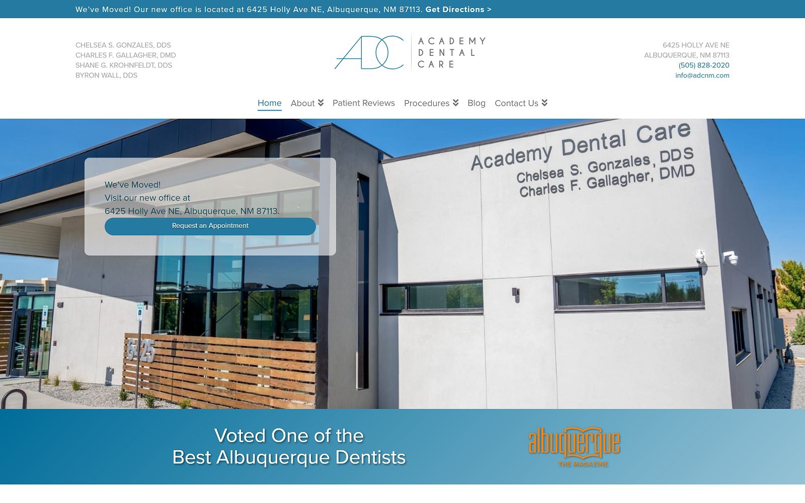 The screenshot of academy dental care website