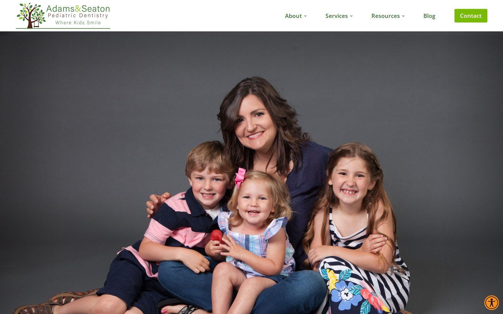 The screenshot of adams & seaton pediatric dentistry website