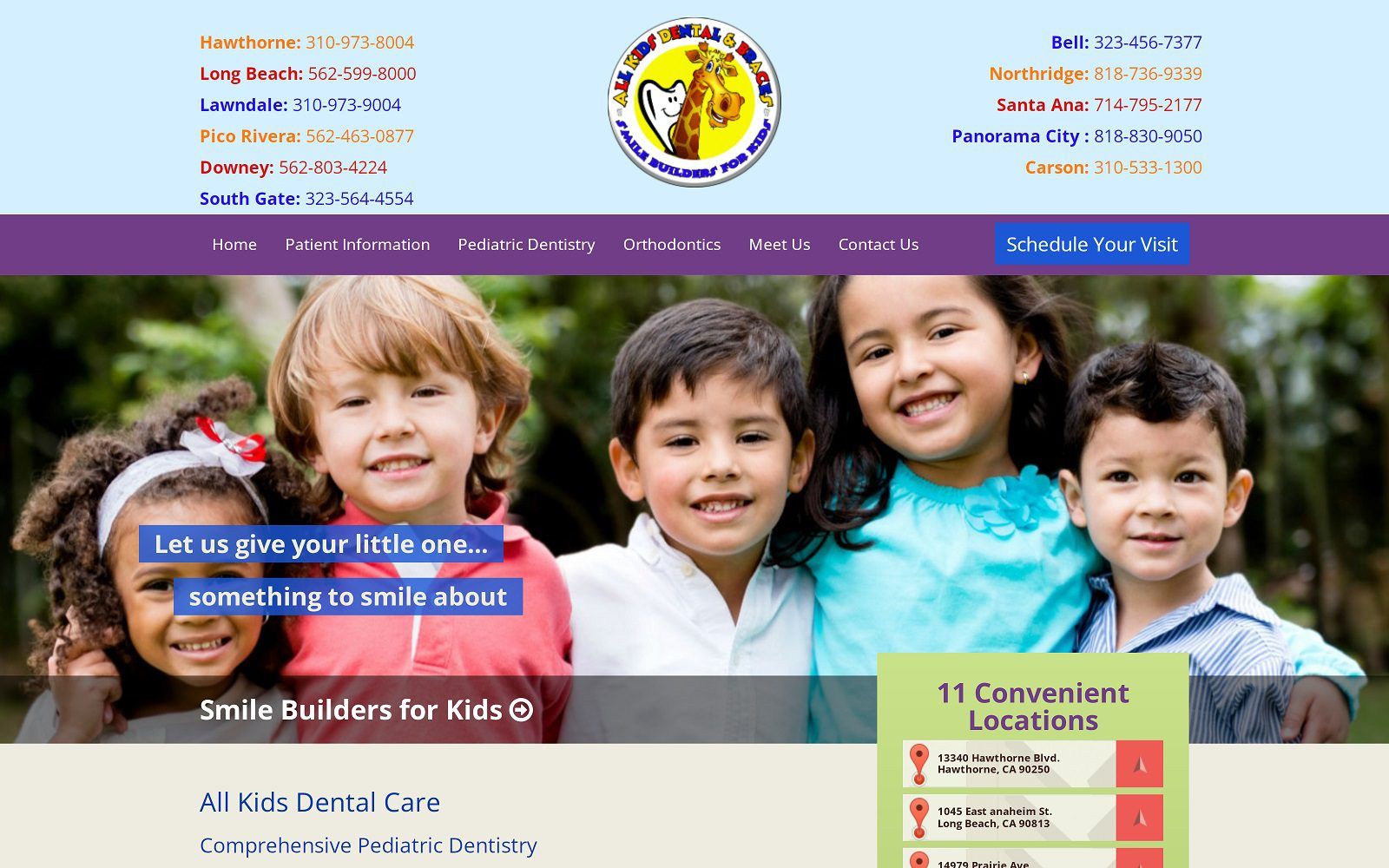 The screenshot of all kids dental care website