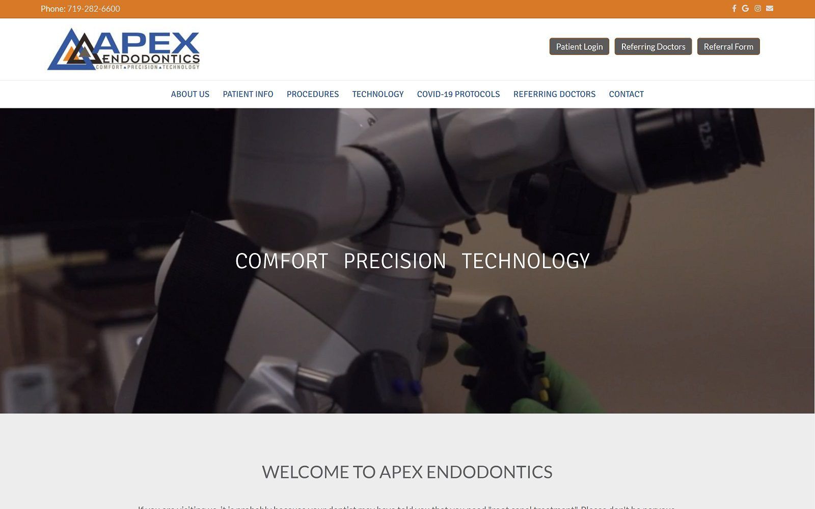 The screenshot of apex endodontics website