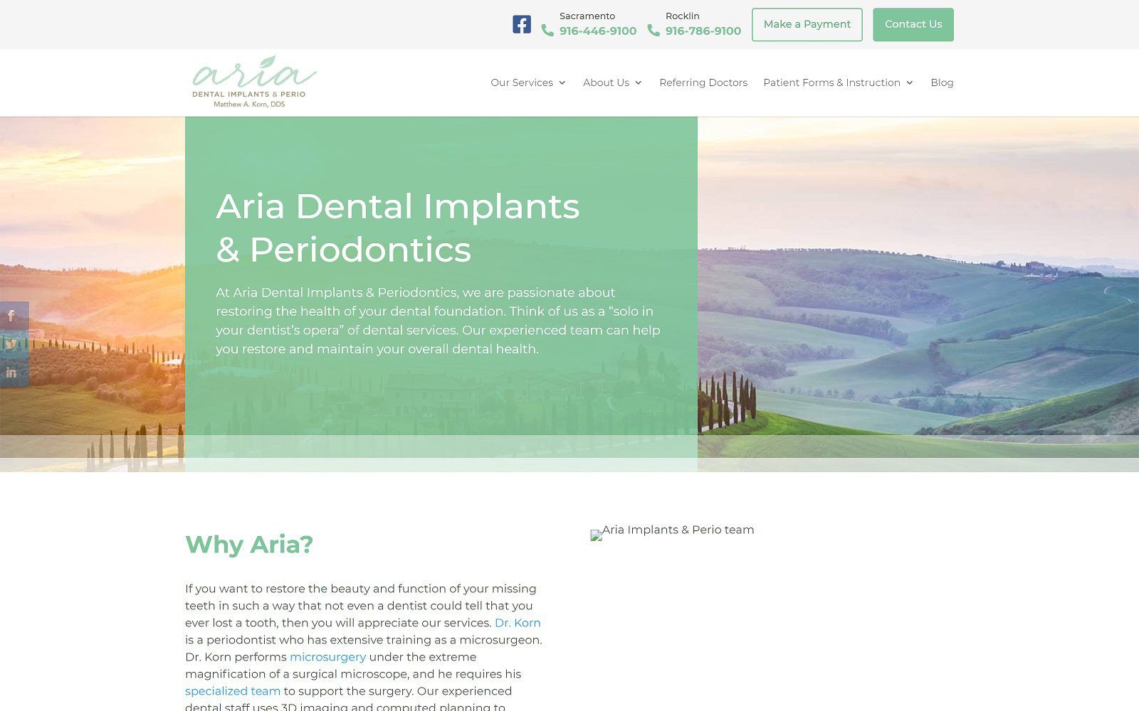 The screenshot of aria dental implants & periodontics website