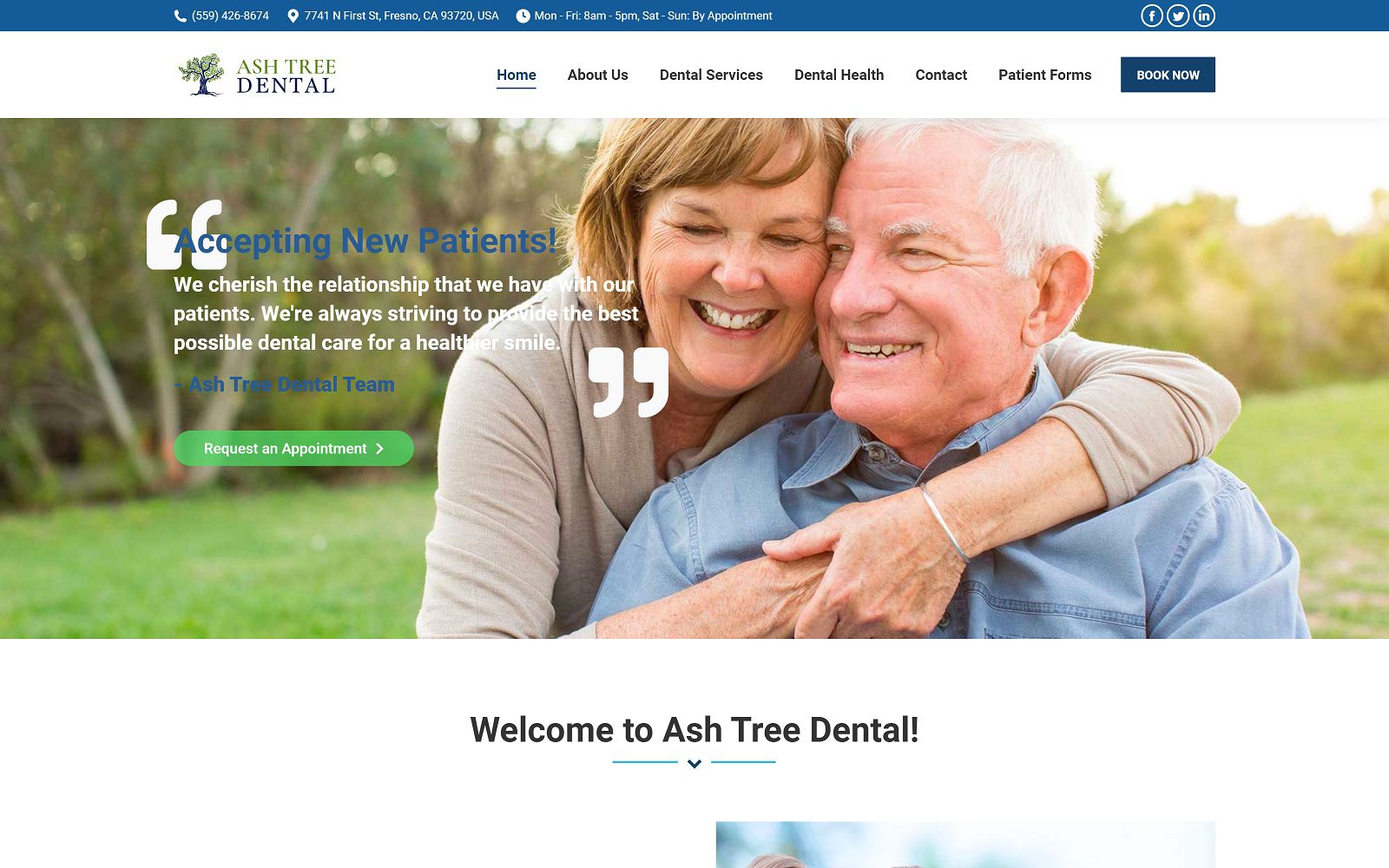 The screenshot of ashtree dental website