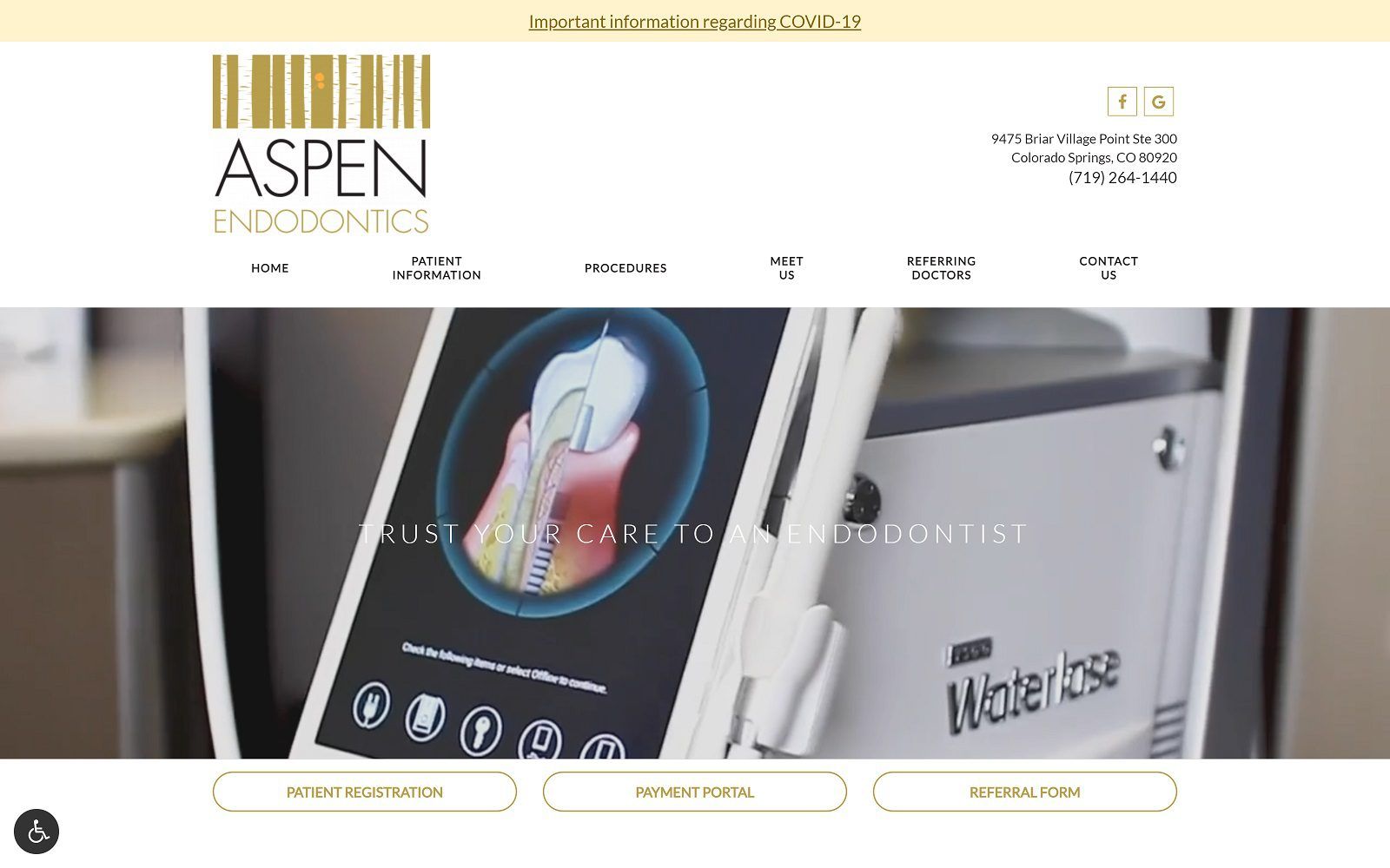 The screenshot of aspen endodontics website