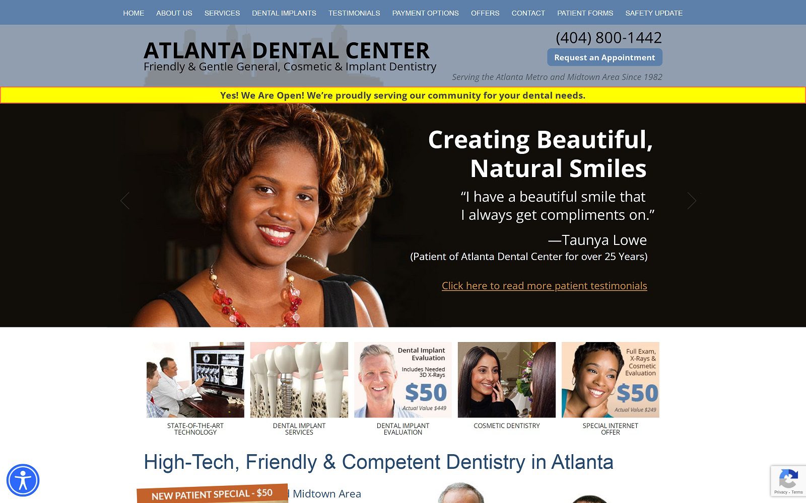 The screenshot of atlanta dental center website