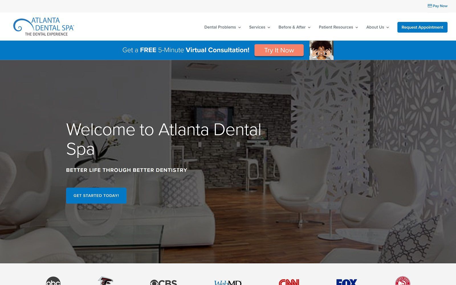 The screenshot of atlanta dental spa website
