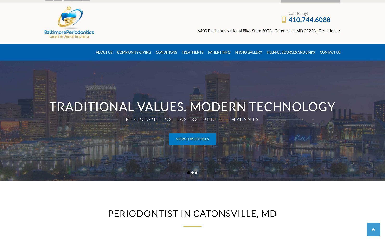 The screenshot of baltimore periodontics lasers & dental implants website