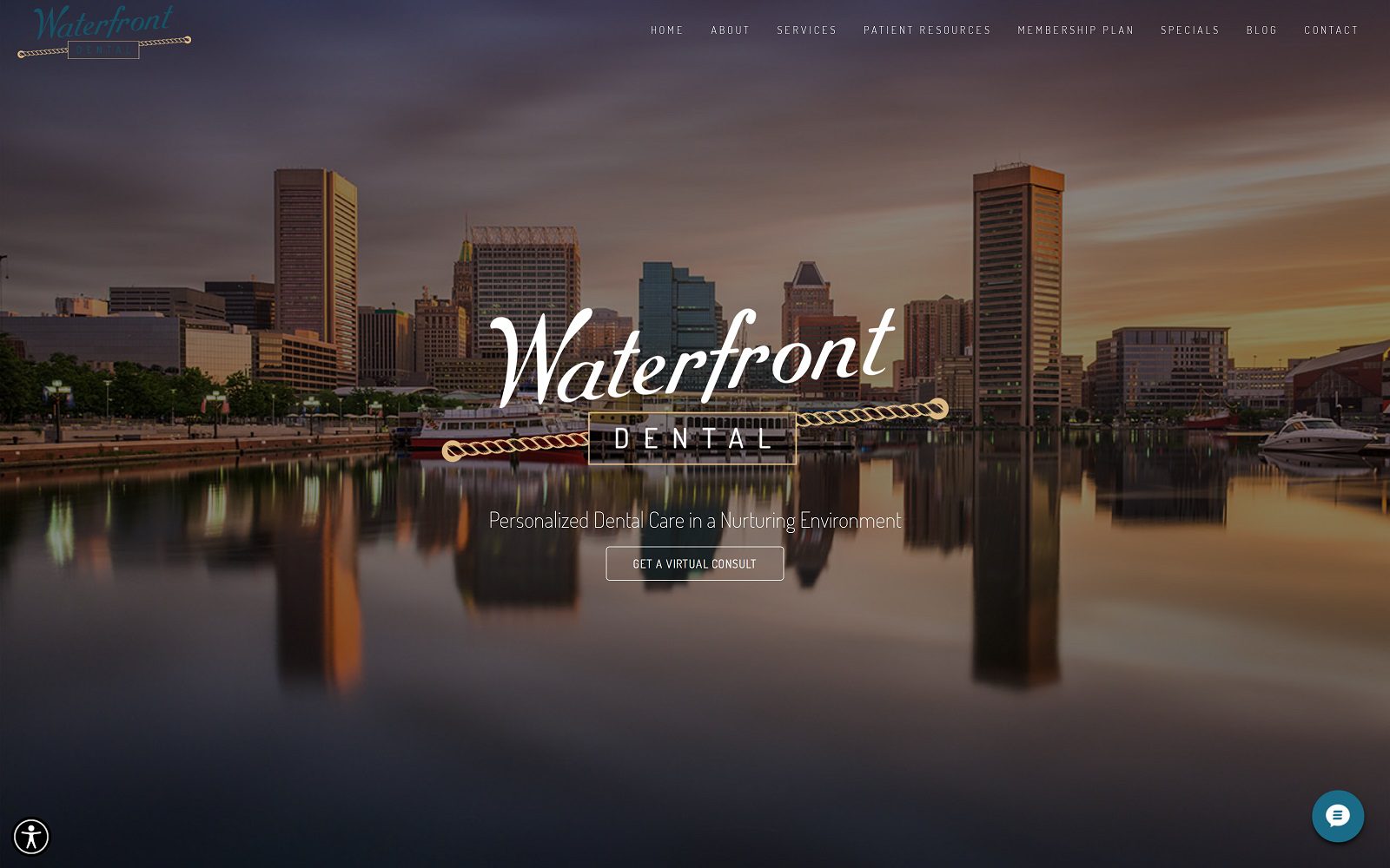 The screenshot of waterfront dental website