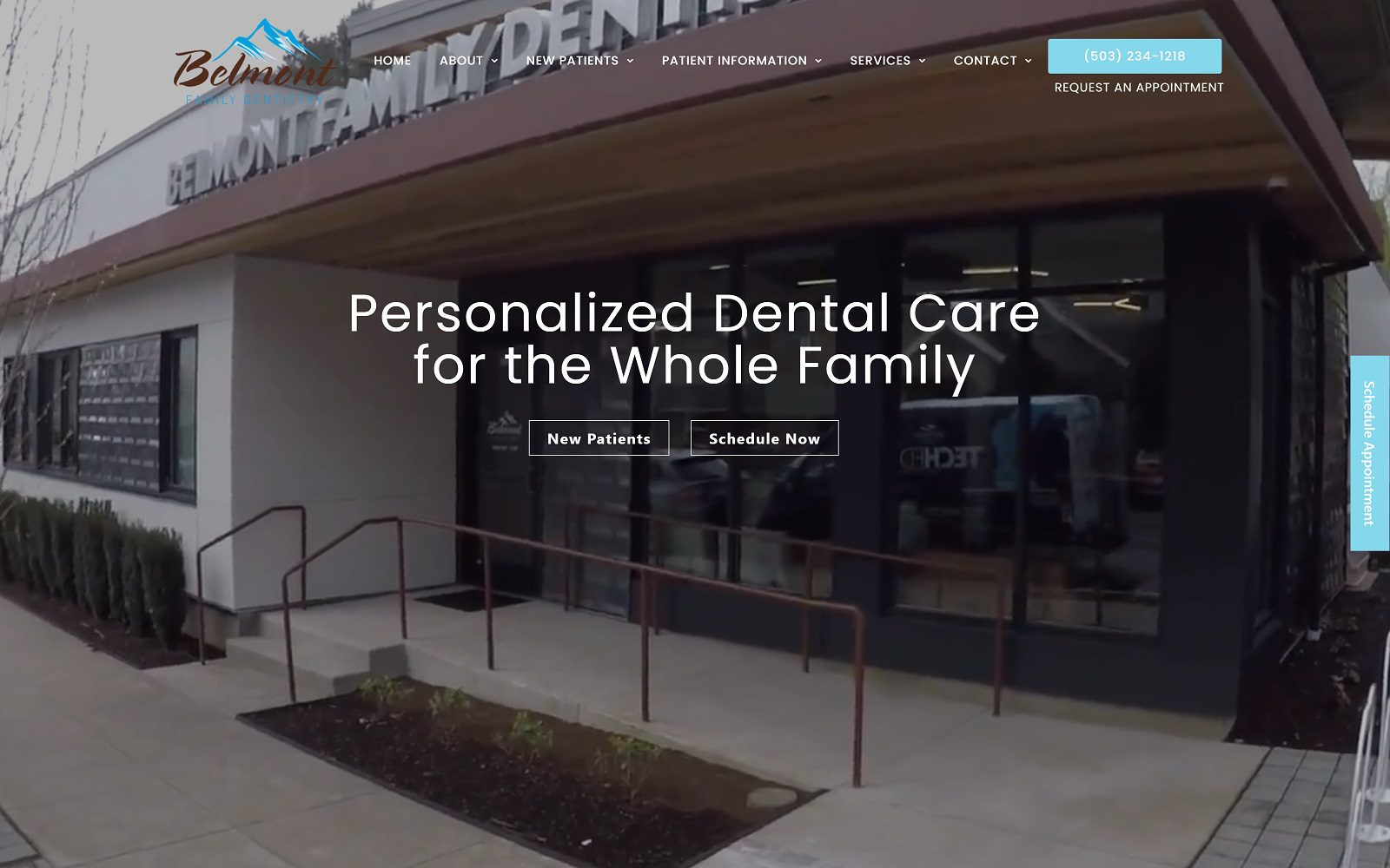 The screenshot of belmont family dentistry website