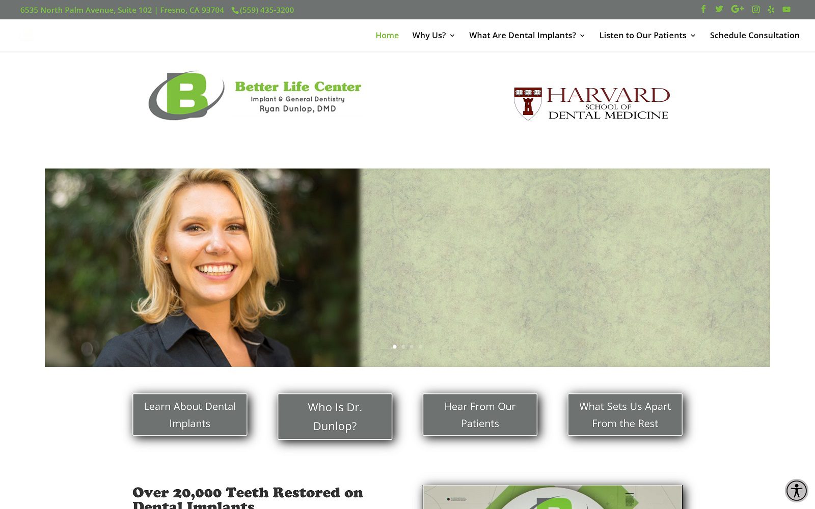 The screenshot of better life center for implant and general dentistry dr. Ryan dunlop website