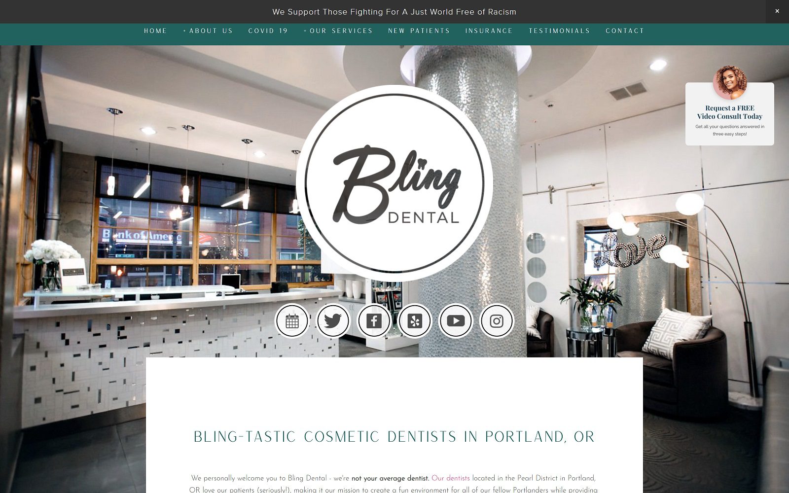 The screenshot of bling dental website