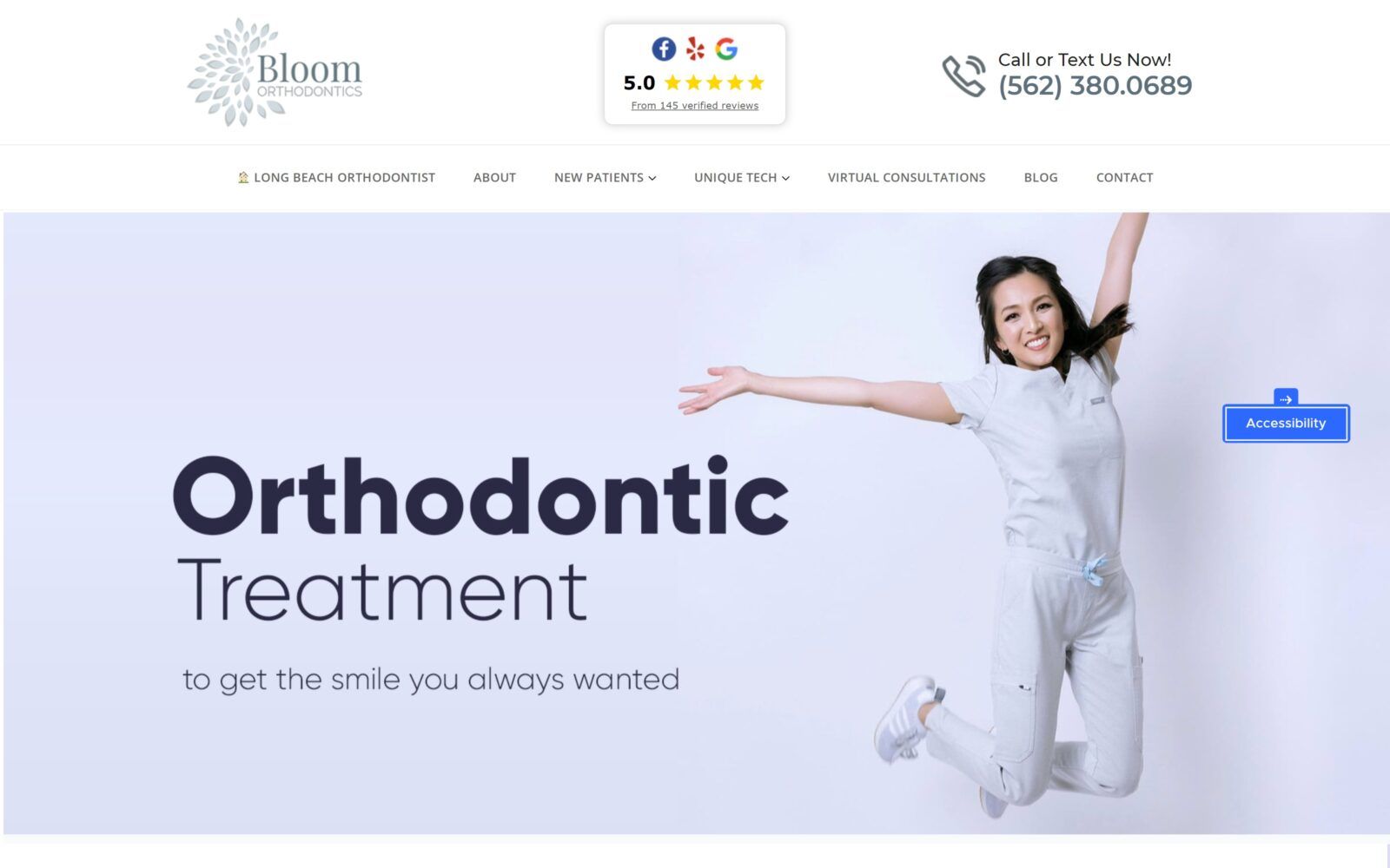 The screenshot of bloom orthodontics website