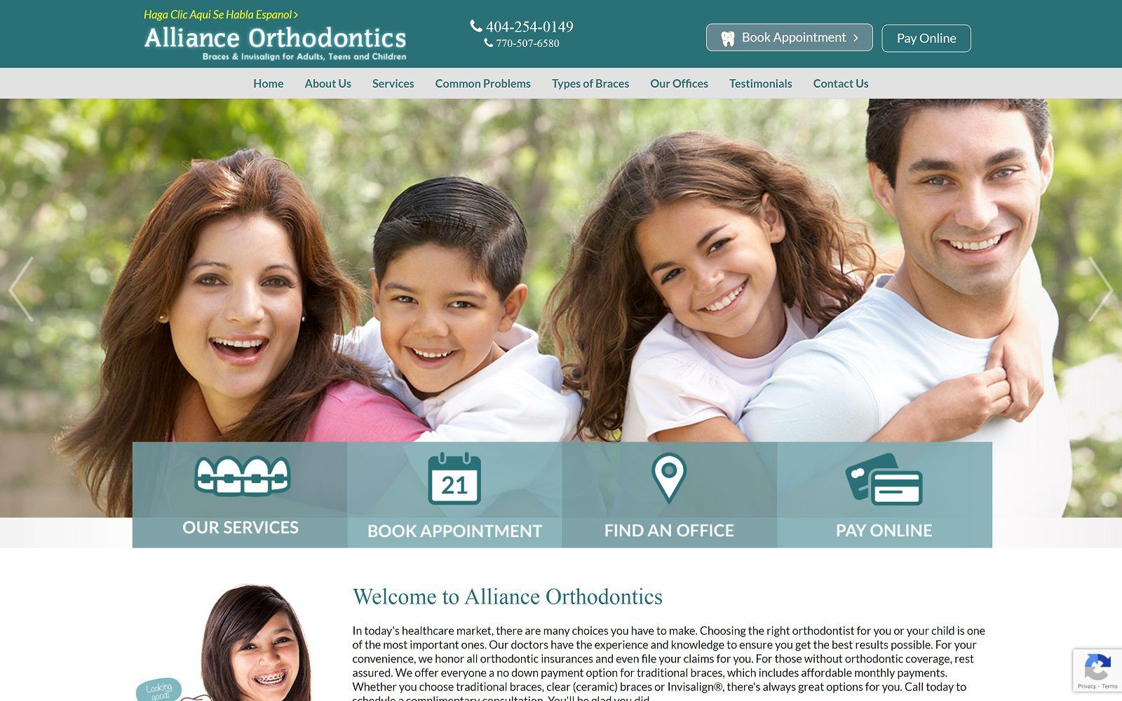 The screenshot of alliance orthodontics website