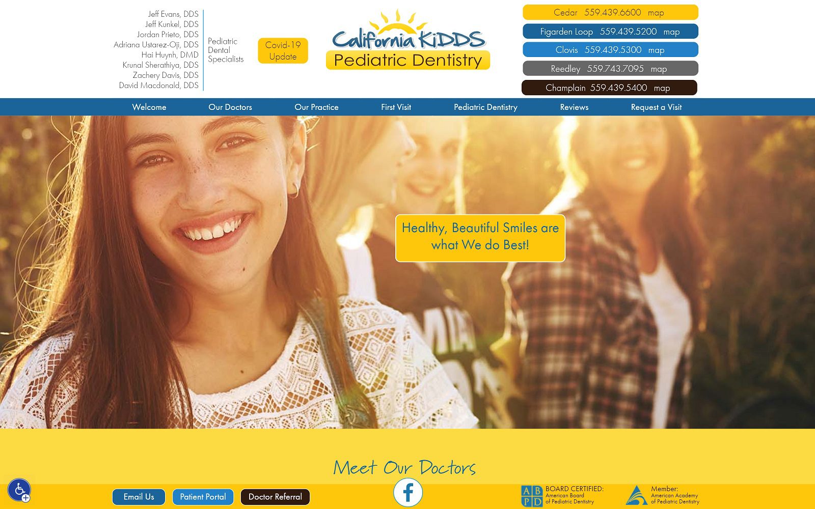 The screenshot of california kidds pediatric dentistry website