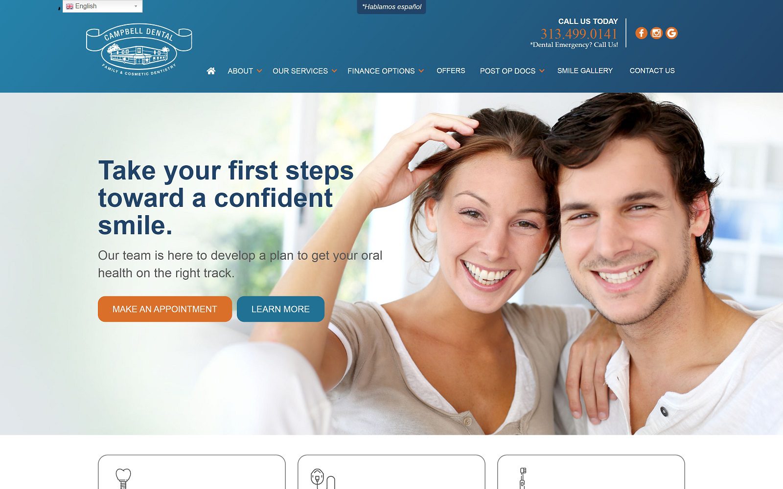 The screenshot of campbell dental website