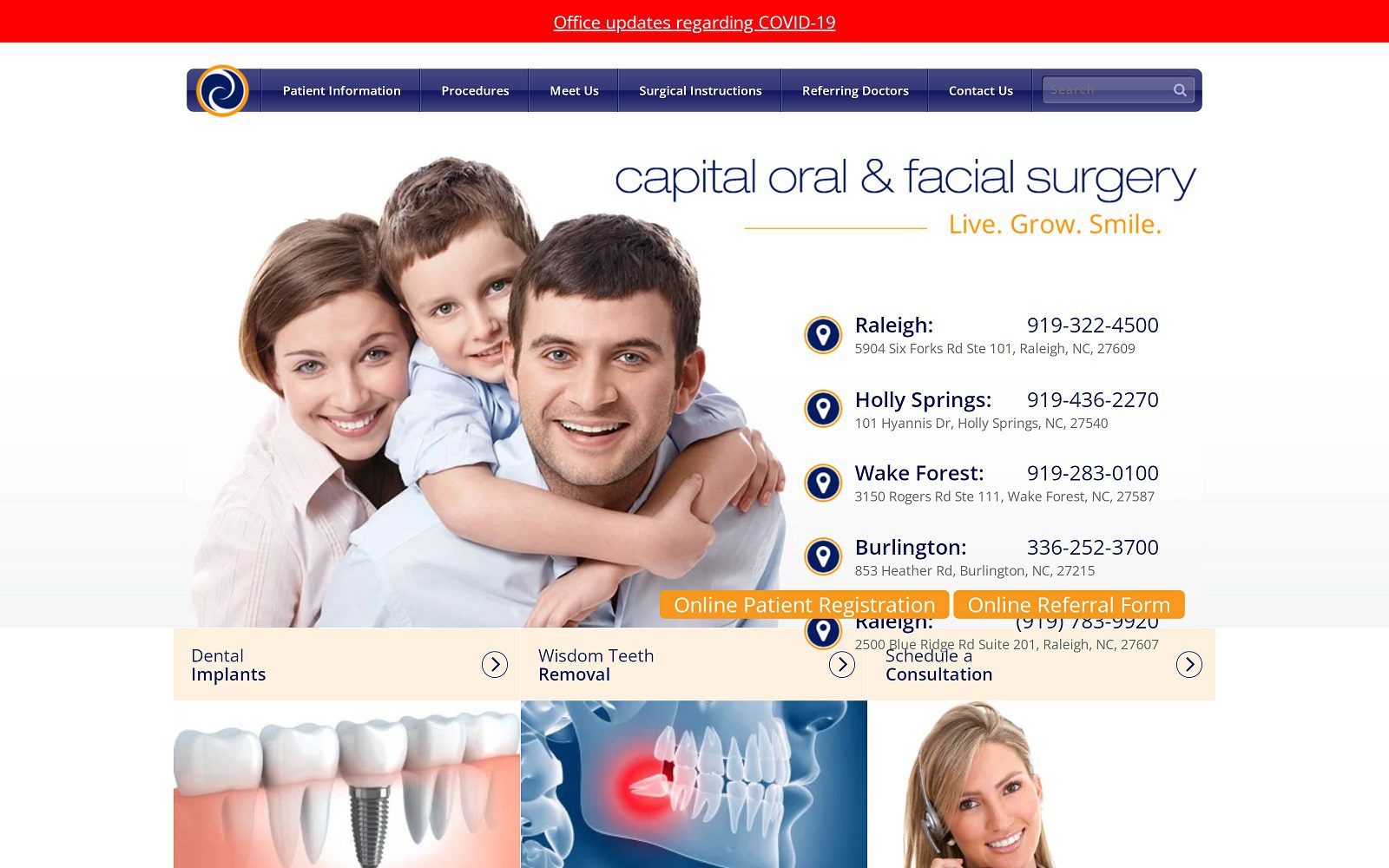 The screenshot of capital oral & facial surgery @raleigh website