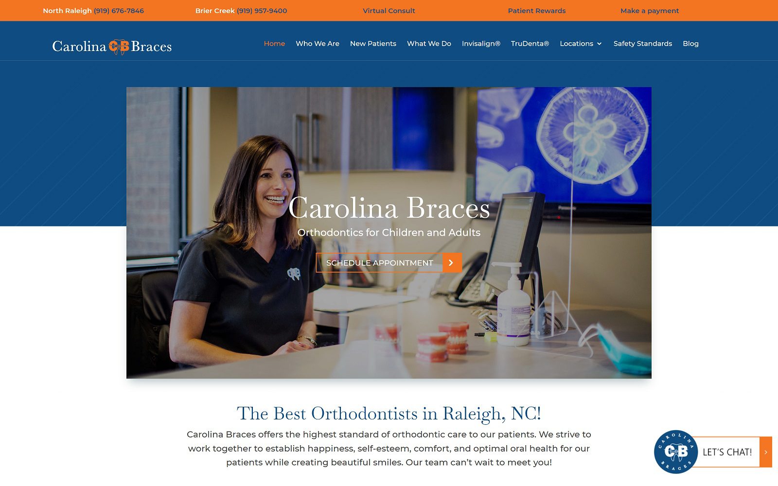 The screenshot of carolina braces website