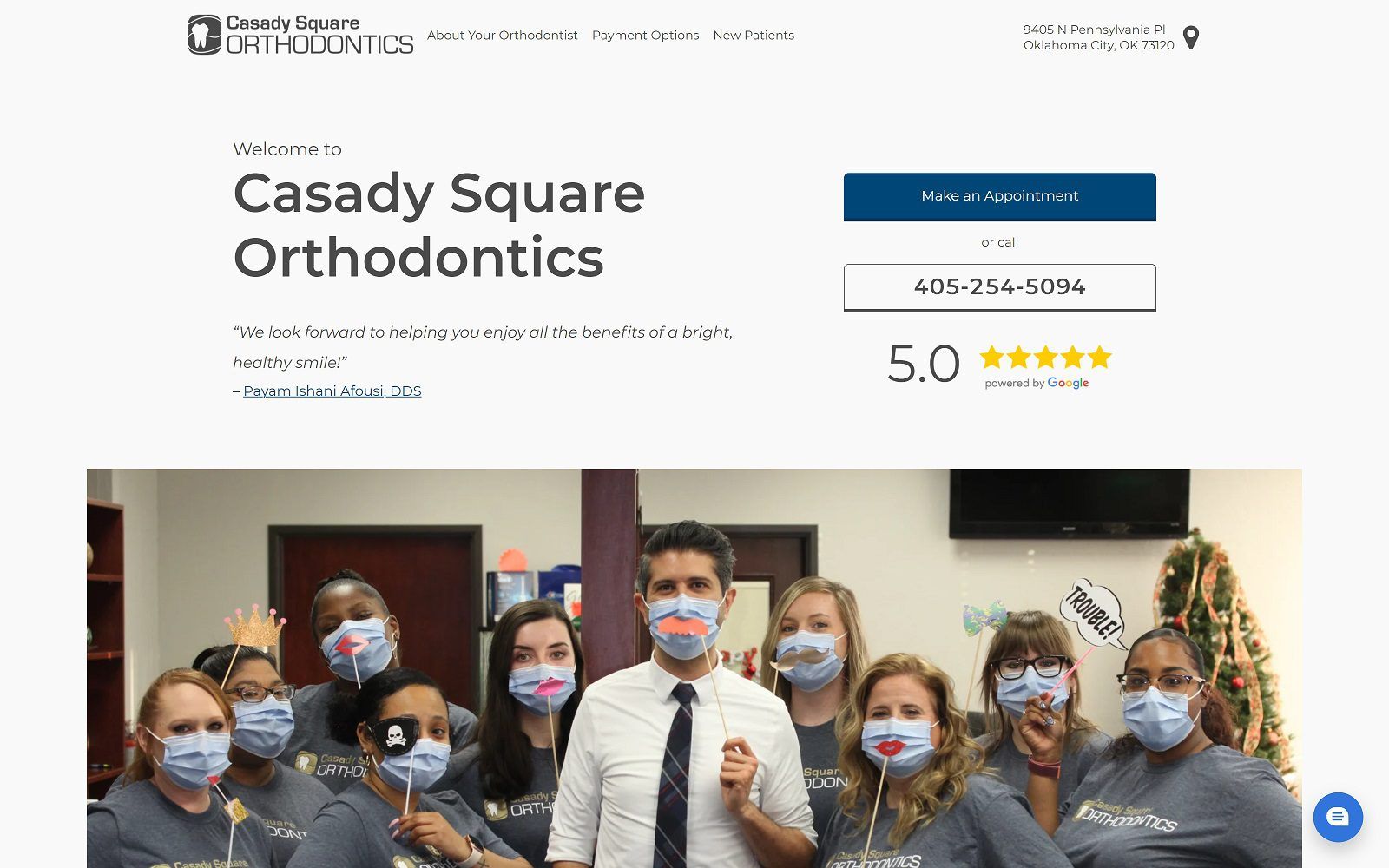 The screenshot of casady square orthodontics website