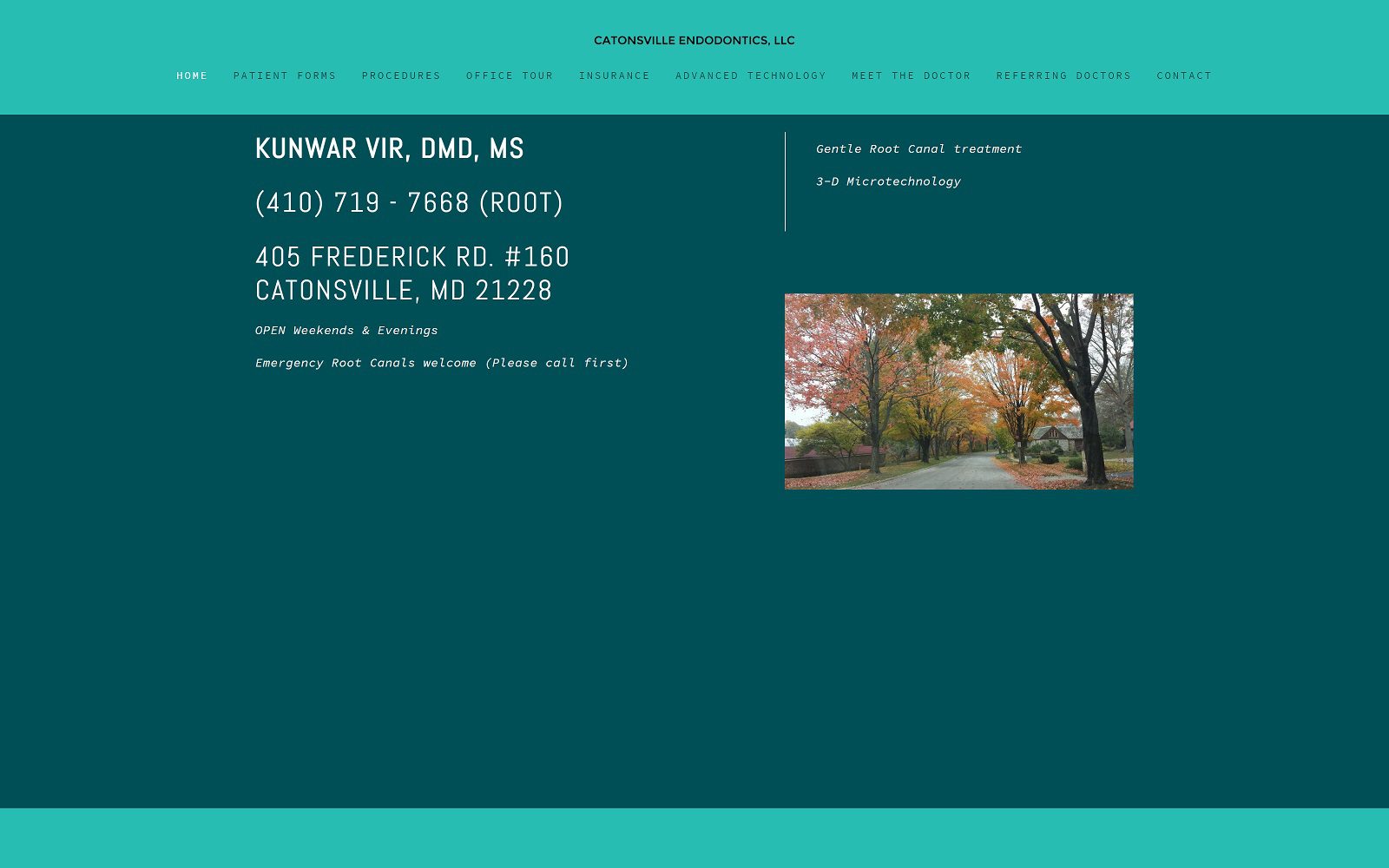 The screenshot of catonsville endodontics, llc dr. Kunwar vir website