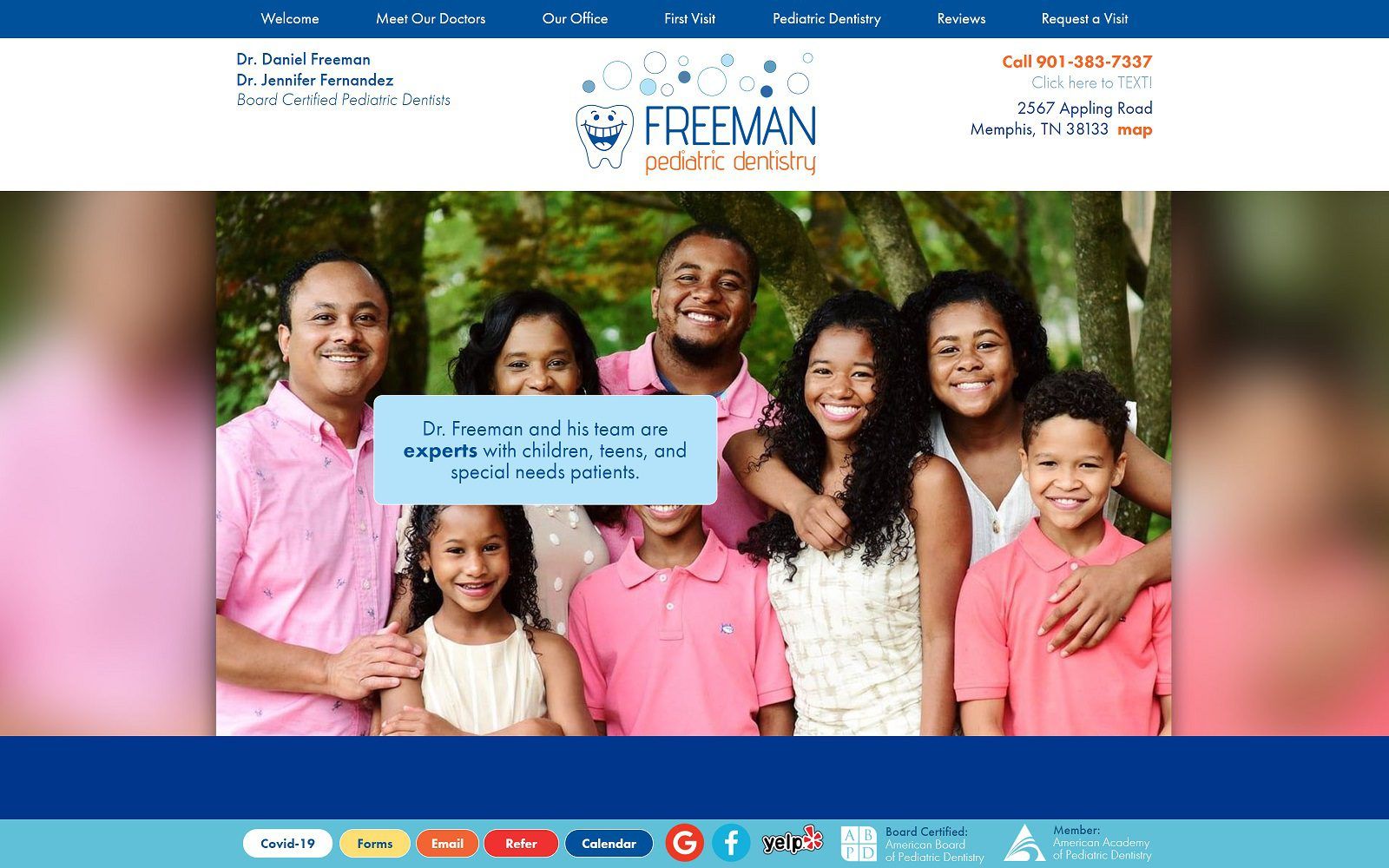 The screenshot of freeman pediatric dentistry website