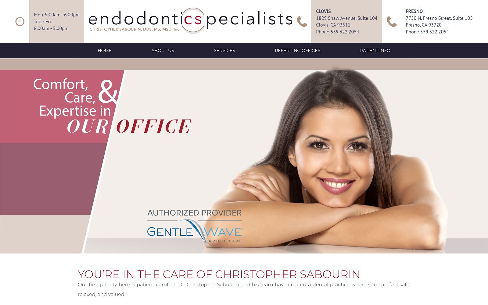 The screenshot of christopher sabourin dds - fresno website