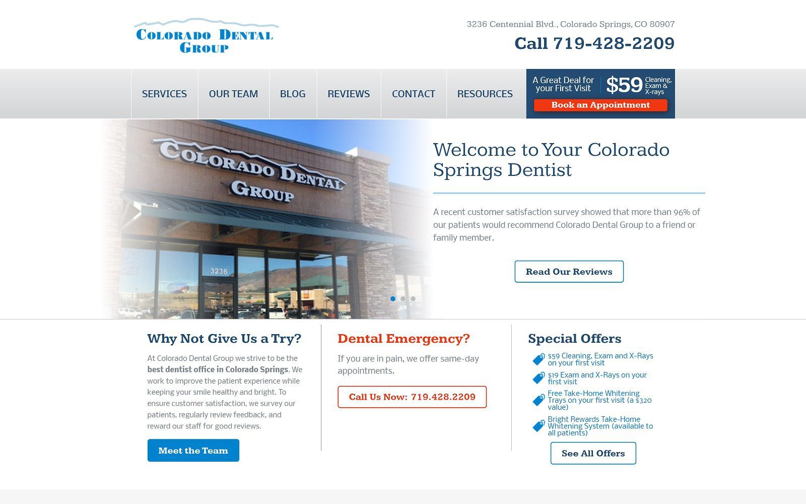 The screenshot of colorado dental group website