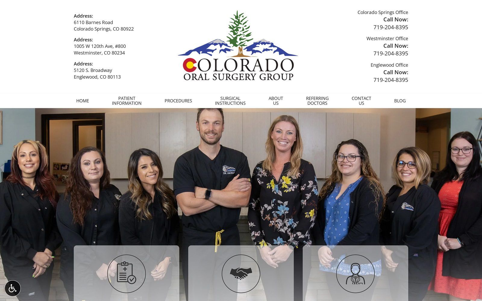 The screenshot of colorado oral surgery group website