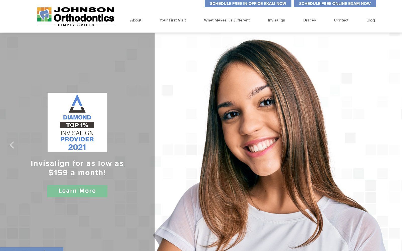 The screenshot of johnson orthodontics dr. Warren johnson website