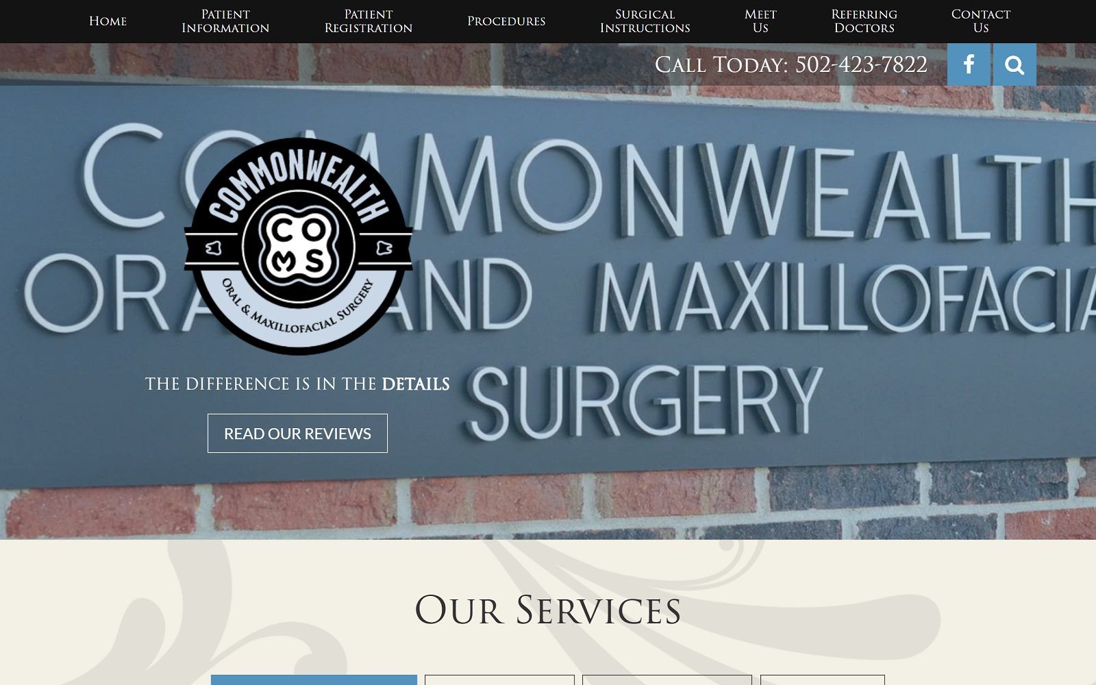 The screenshot of commonwealth oral and maxillofacial surgery: timothy acord, dds website