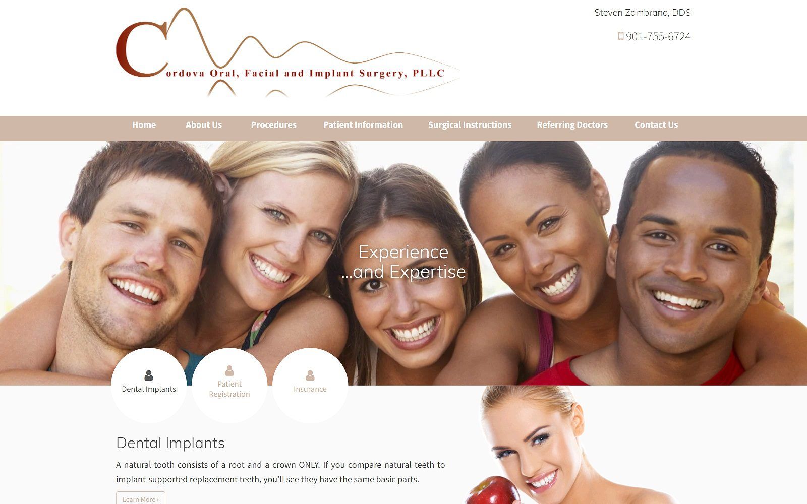 The screenshot of cordova oral, facial and implant surgery, pllc website