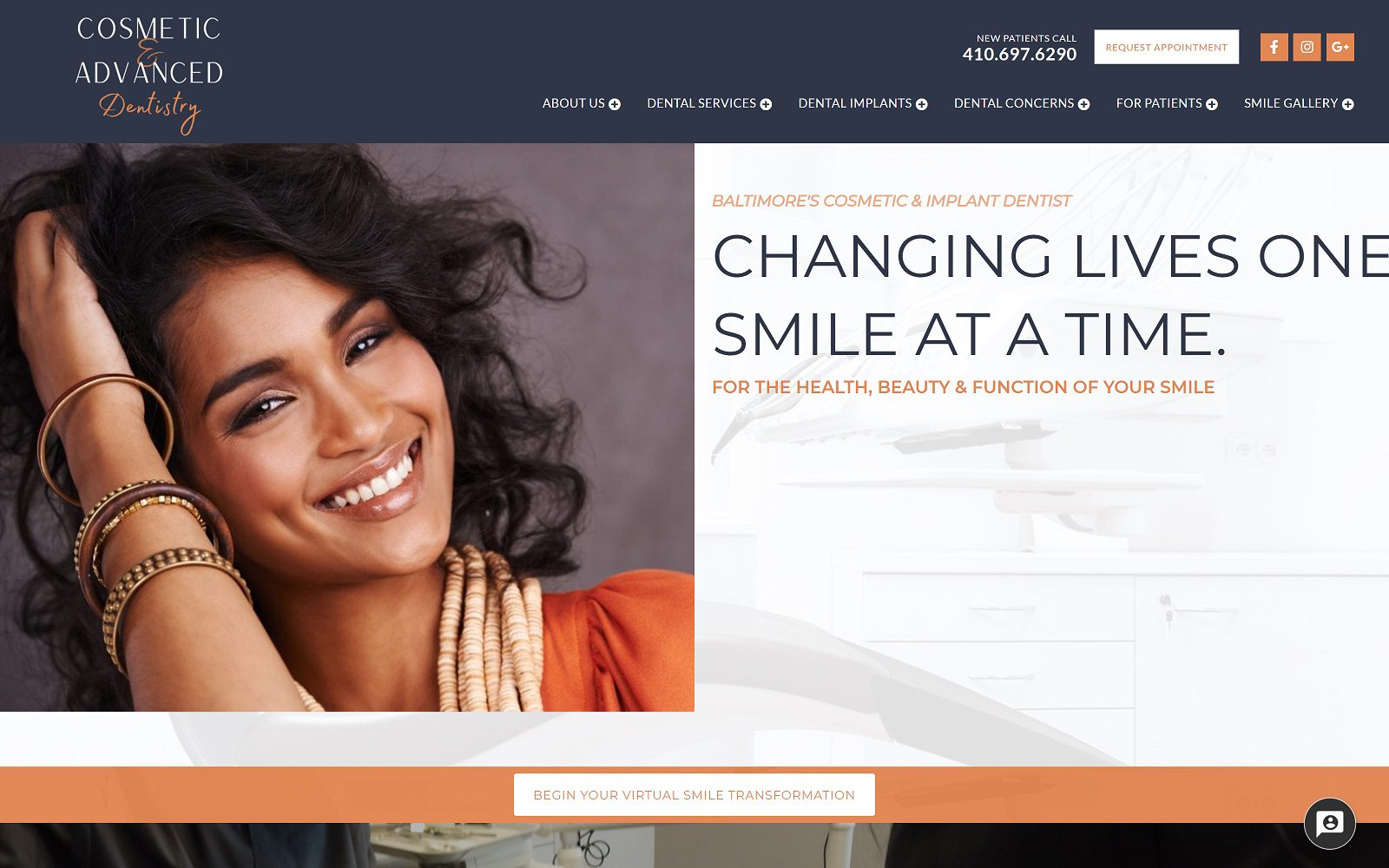 The screenshot of cosmetic & advanced dentistry website