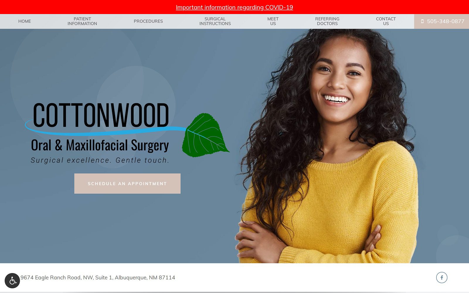 The screenshot of cottonwood oral & maxillofacial surgery: joyce a. Jeffries, dds website