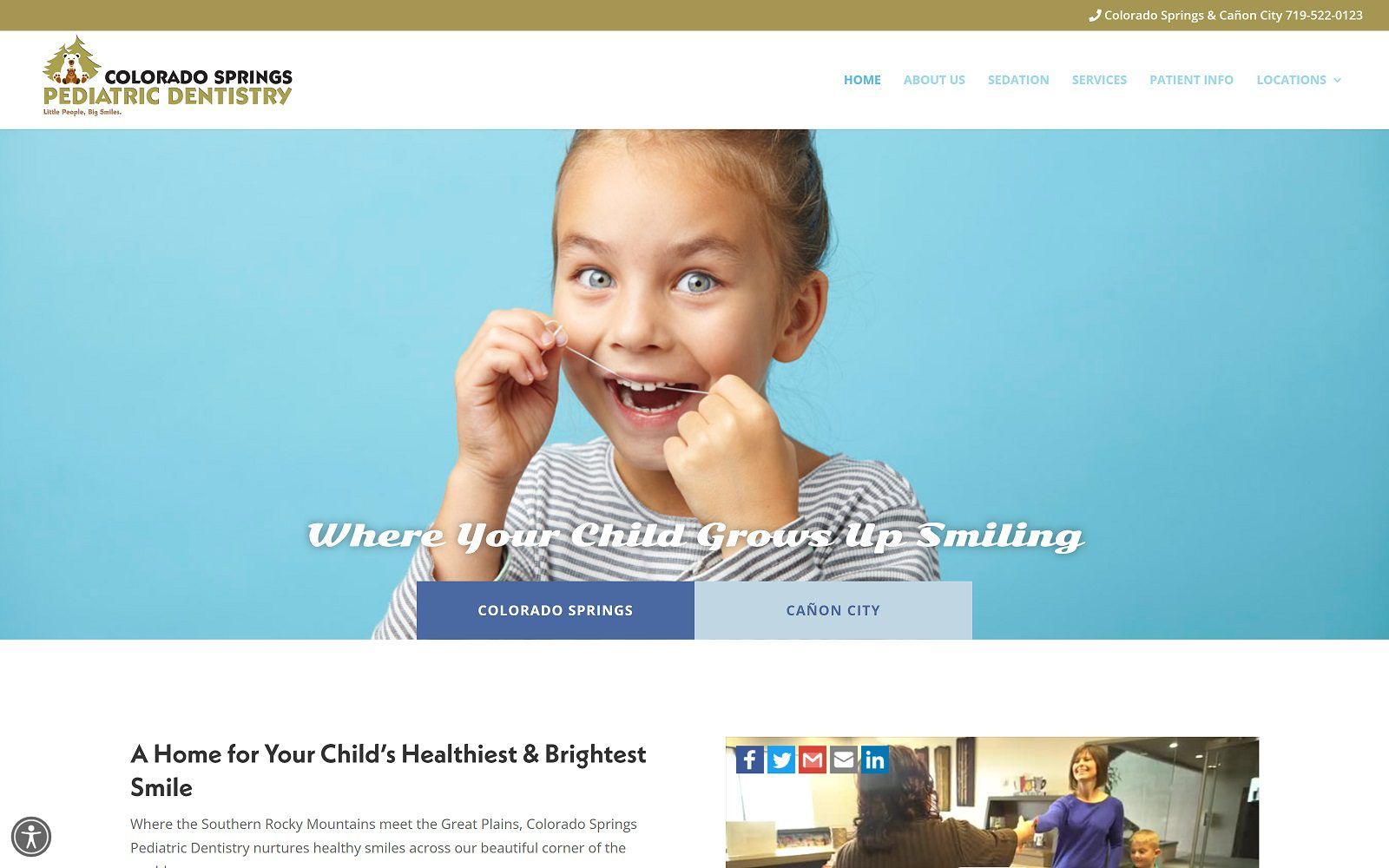 The screenshot of colorado springs pediatric dentistry north website