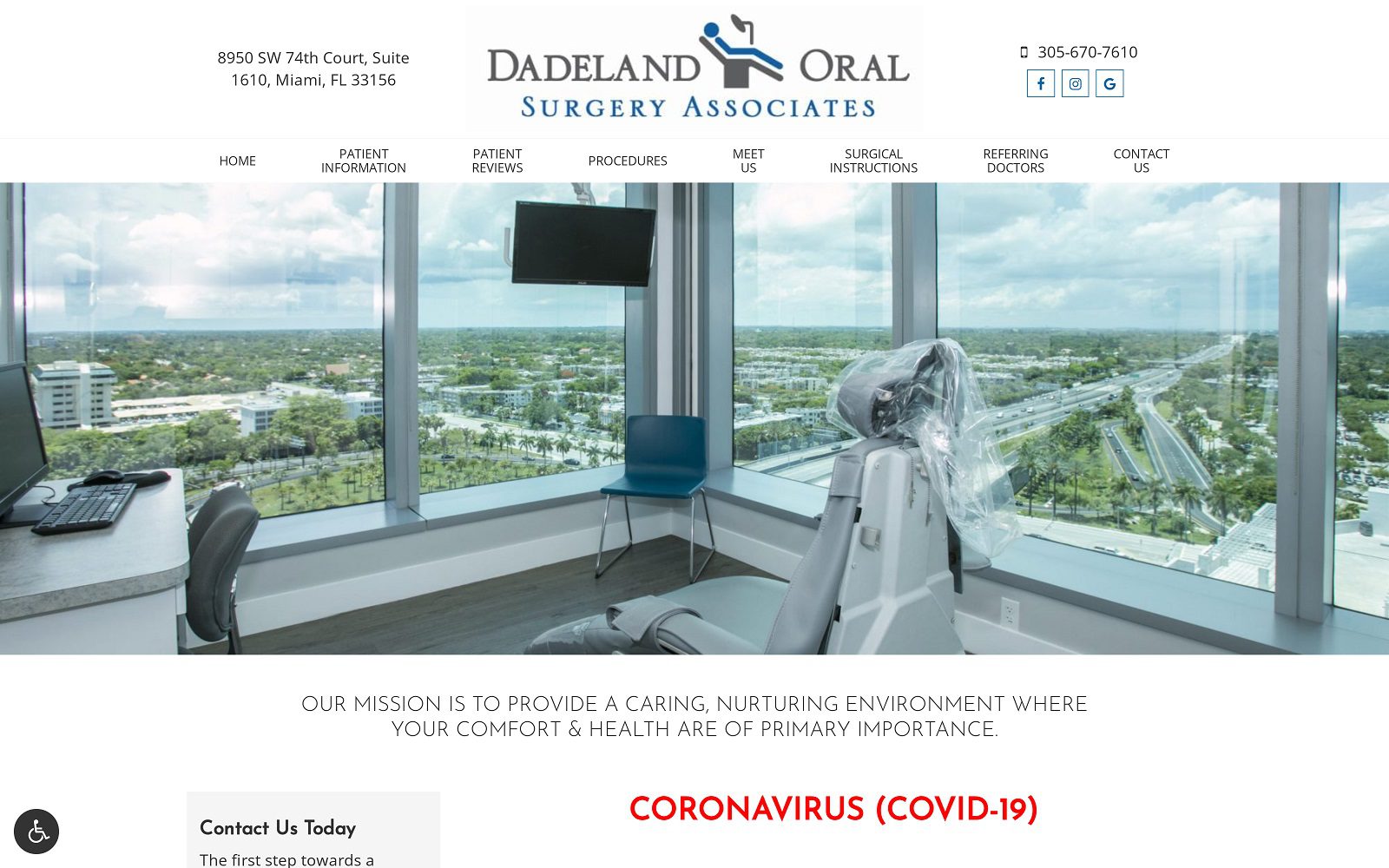 The screenshot of dadeland oral surgery dr. Lawrence r. Brown website