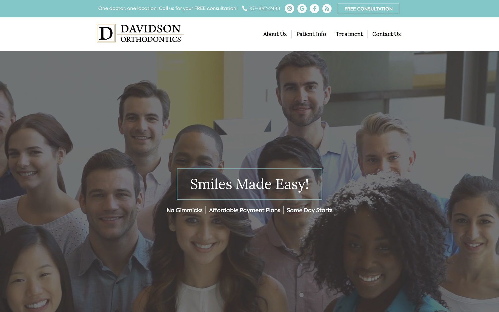 The screenshot of davidson orthodontics website