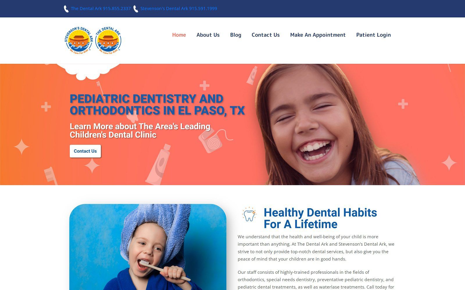 The screenshot of the dental ark website