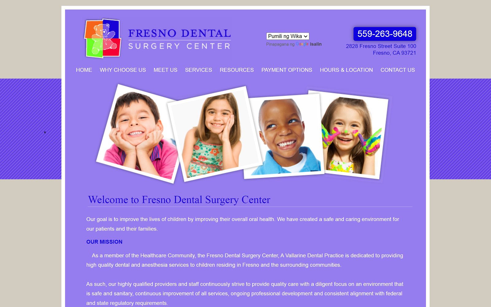 The screenshot of fresno dental surgery center website