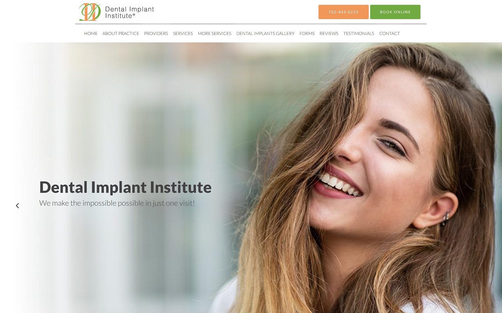 The screenshot of dental implant institute website