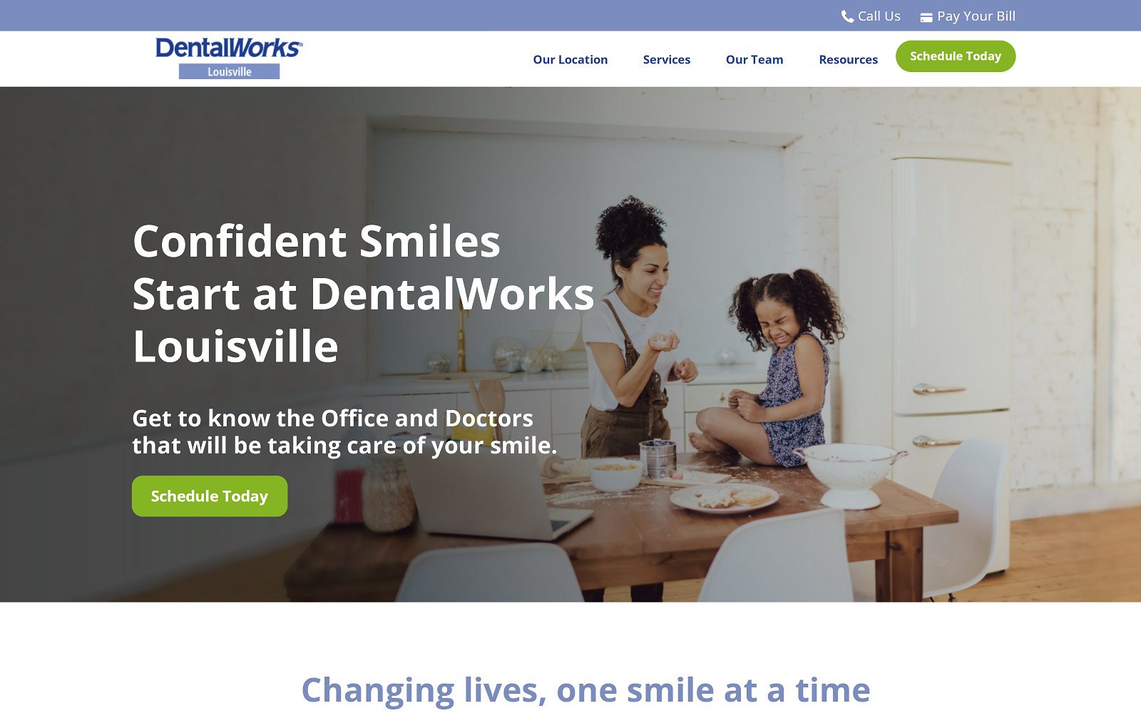 The screenshot of dentalworks louisville website