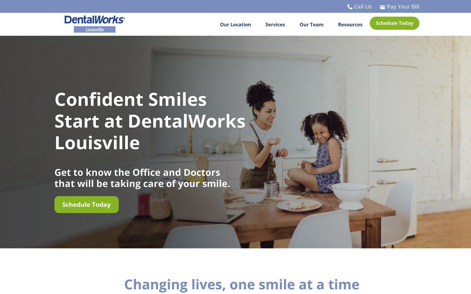 The screenshot of dentalworks louisville website