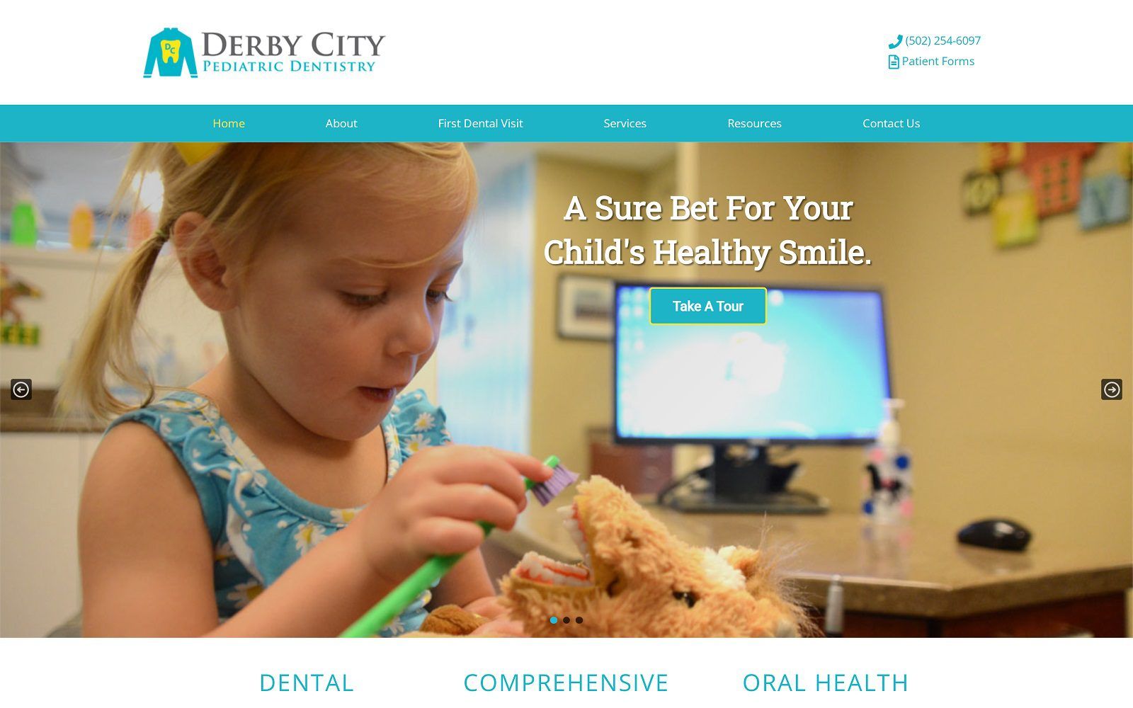 The screenshot of derby city pediatric dentistry website