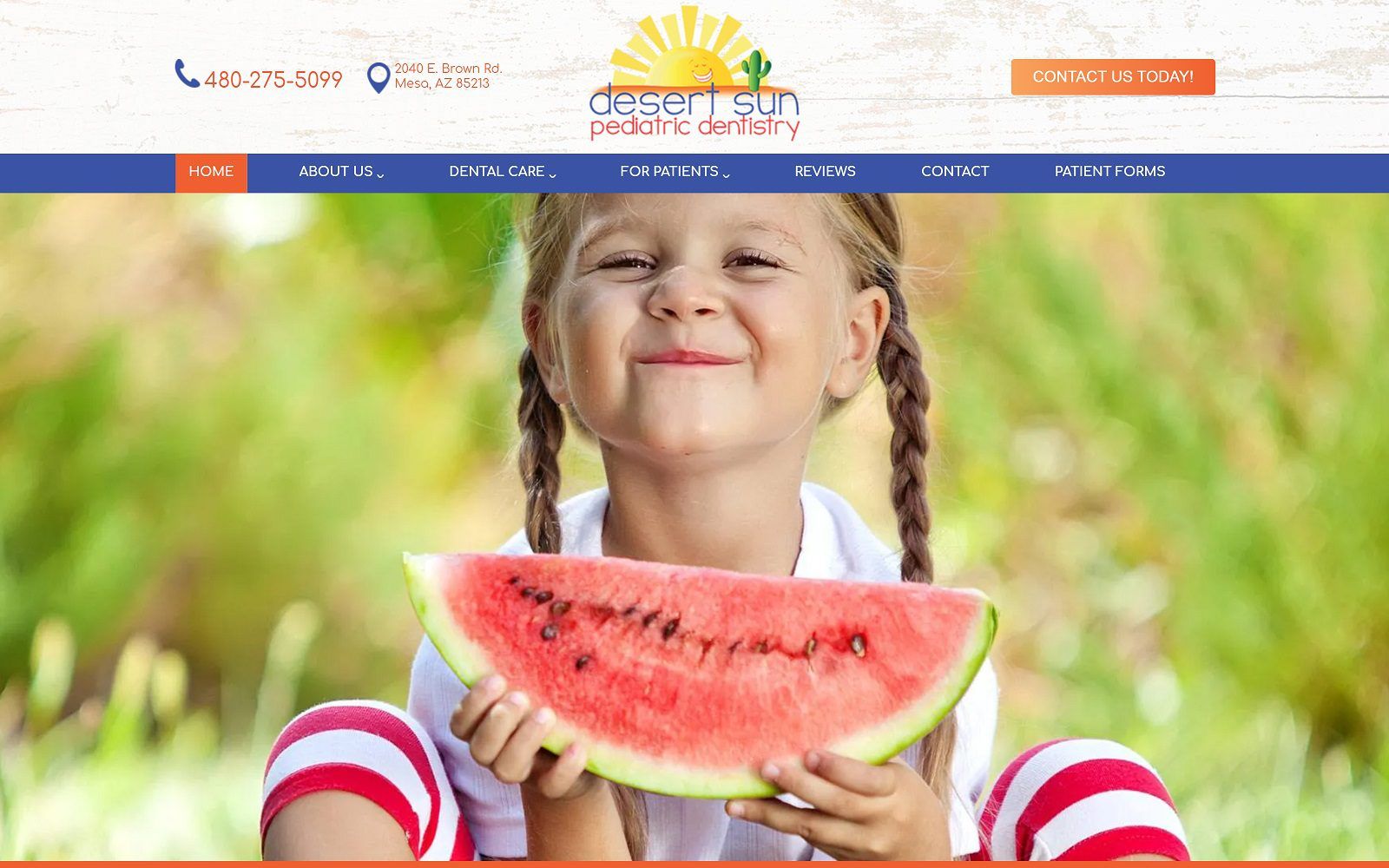 The screenshot of desert sun pediatric dentistry website