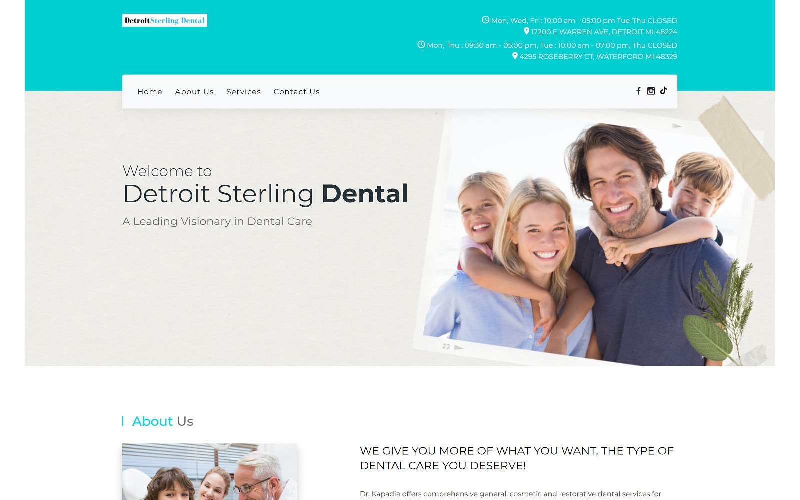 The screenshot of detroit sterling dental website