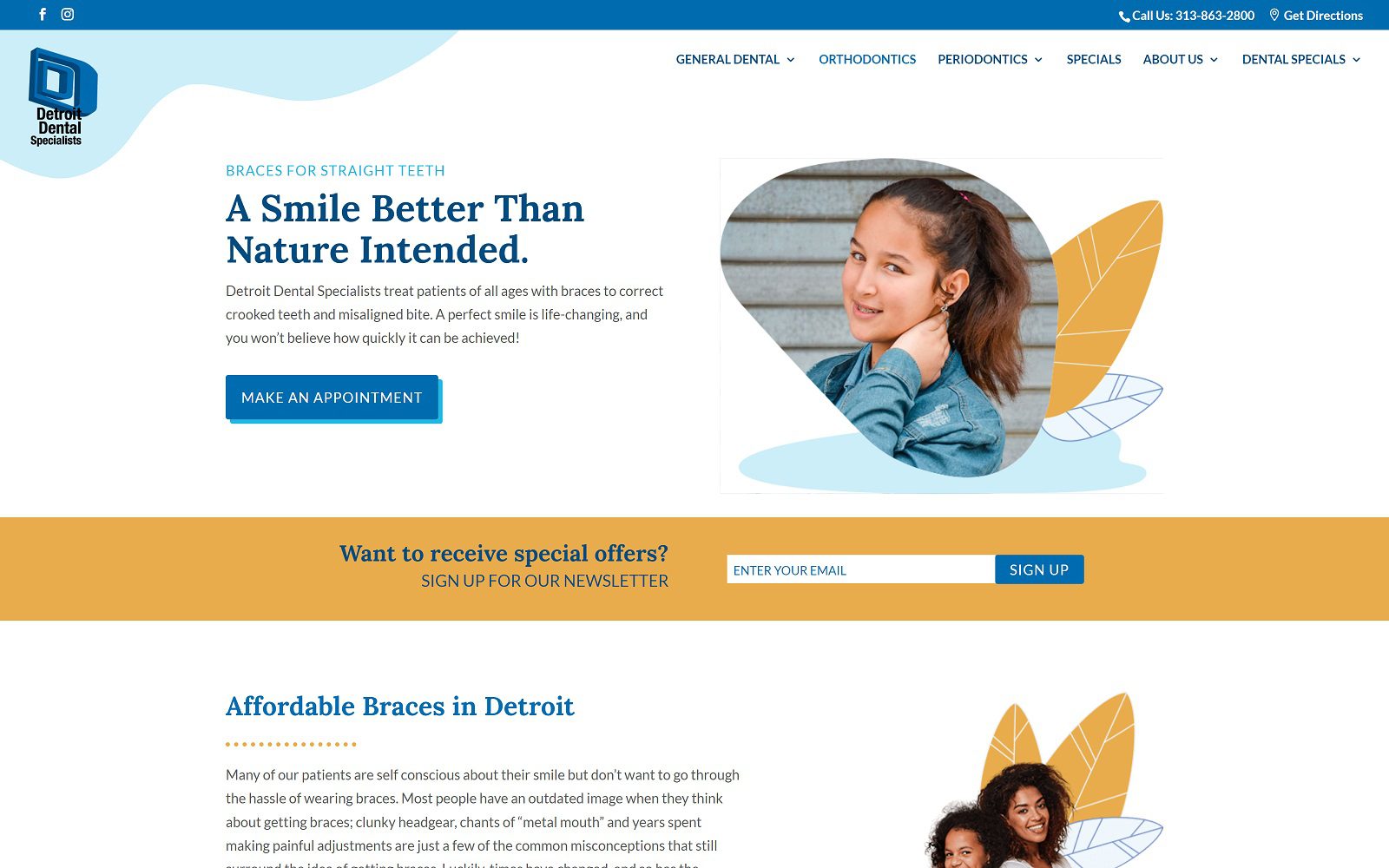 The screenshot of detroit dental specialists website