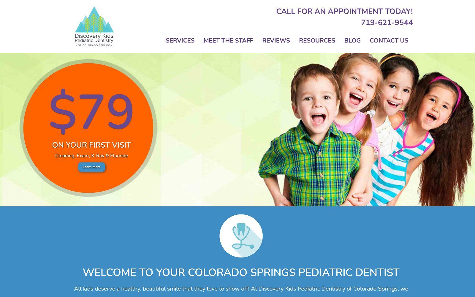 The screenshot of discovery kids pediatric dentistry website