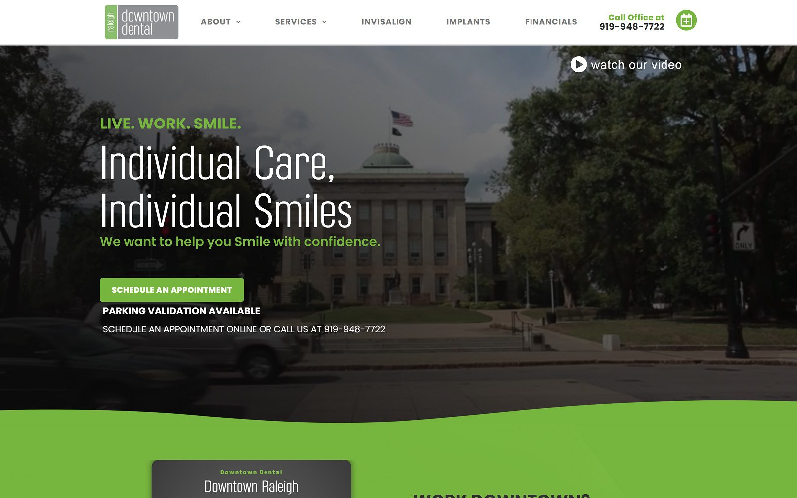 The screenshot of downtown dental website